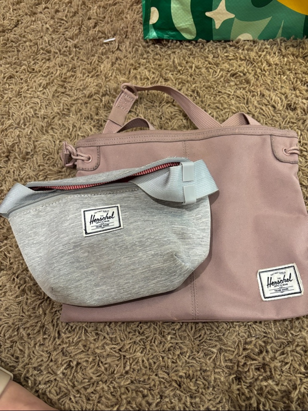 Herschel Supply Company Pink Tote with Light Gray Crossbody Pouch